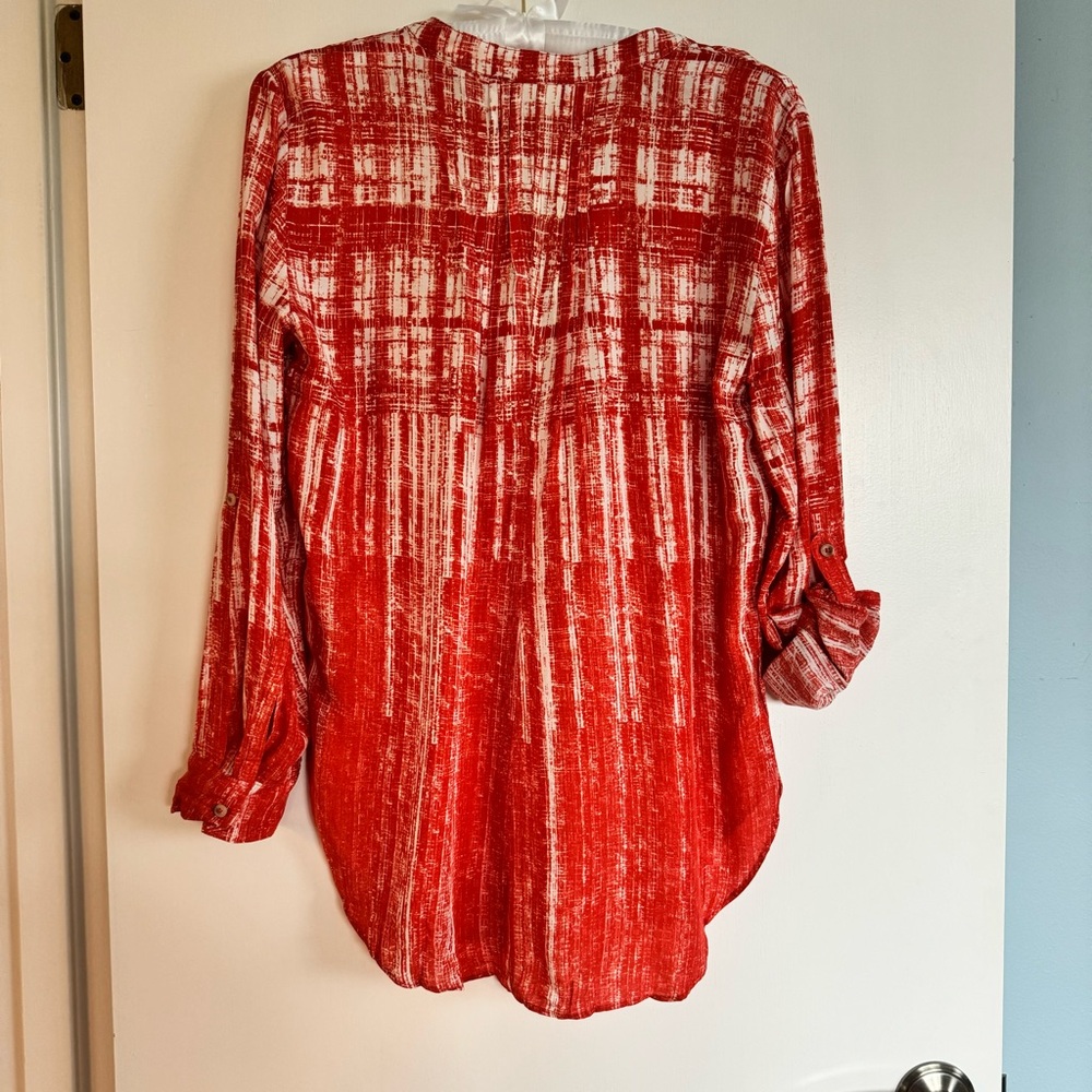 LAST CHANCE JAN 2026 NWT! Anthro Calia Top buttondown shirt red orange 12p - Picture 5 of 15